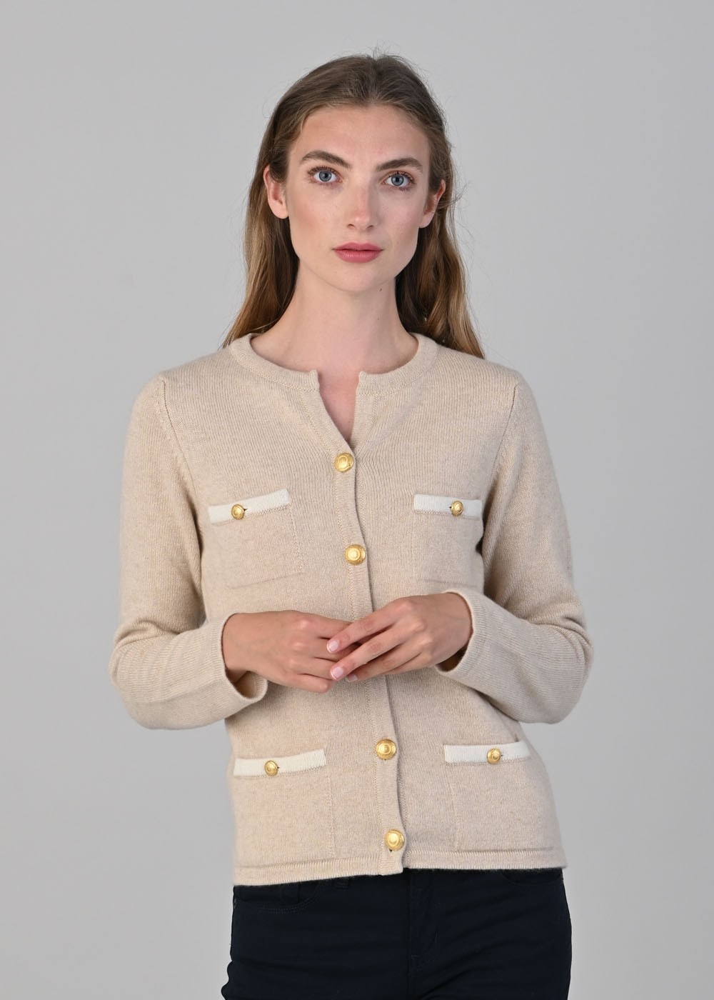 Evie Cashmere Jacket - Oatmeal and White Undyed - 1
