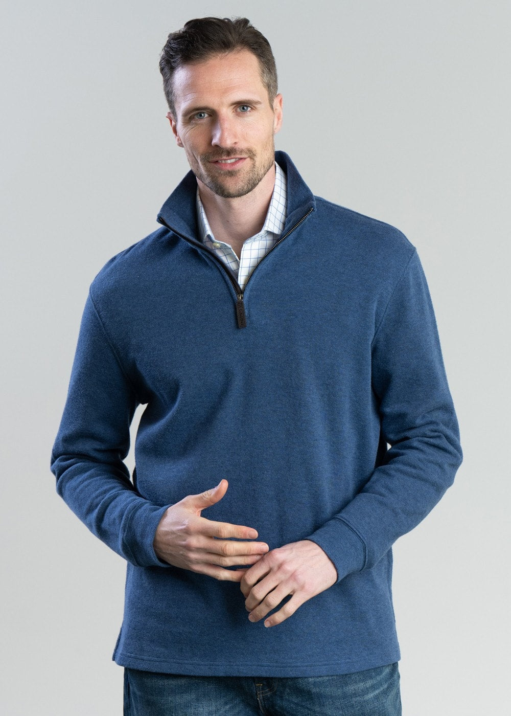 Porthmeor Pima Cotton Quarter Zip - French Navy - 0