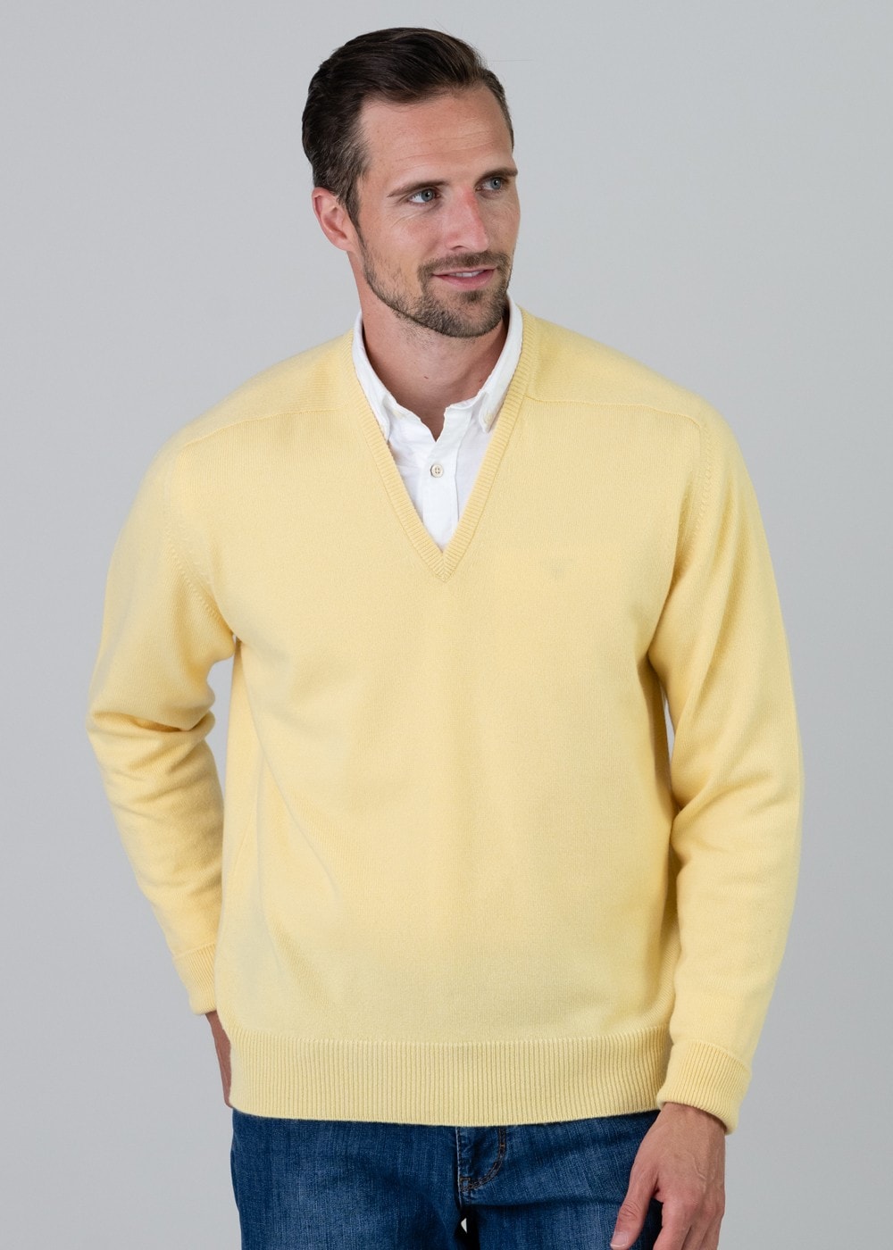 Melrose 2 Ply Cashmere V-Neck - Lemon Frost - 2