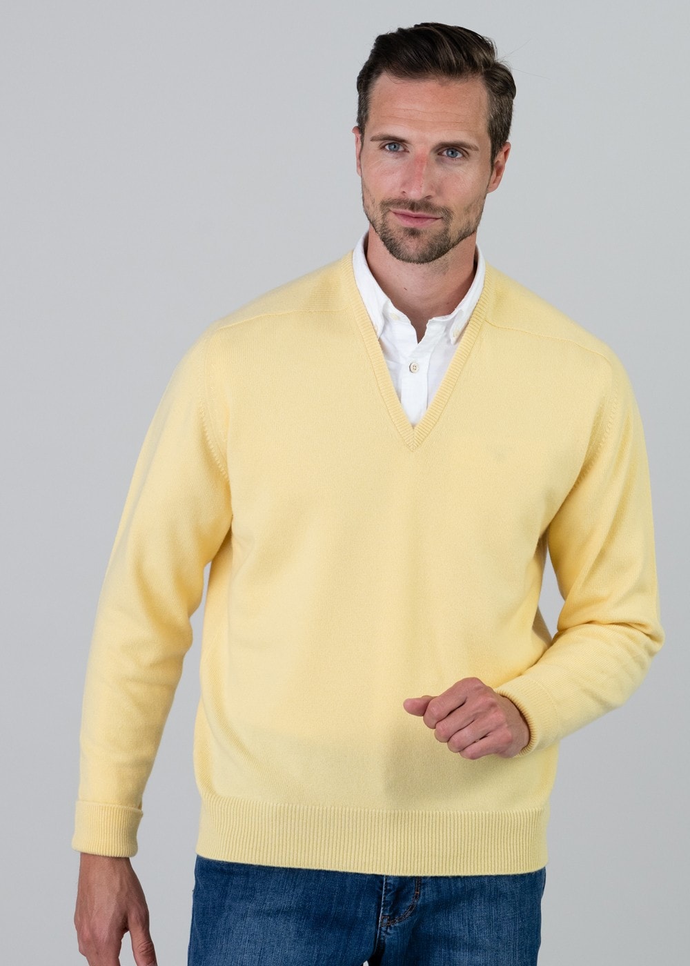 Melrose 2 Ply Cashmere V-Neck - Lemon Frost - 4