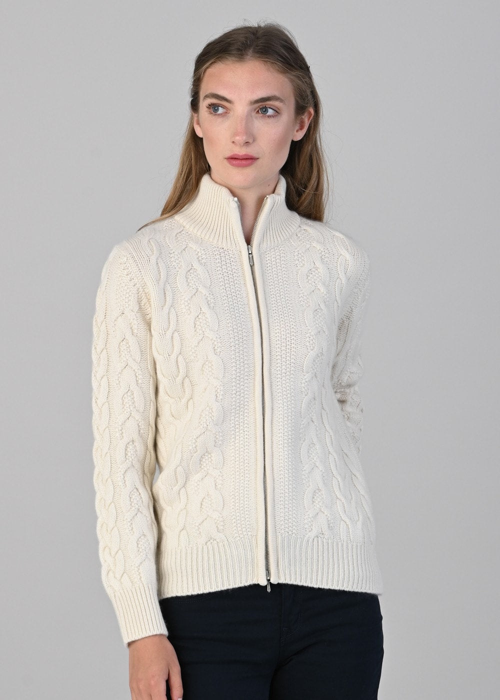 Rosie Cashmere Cable Jacket - White Undyed - 4