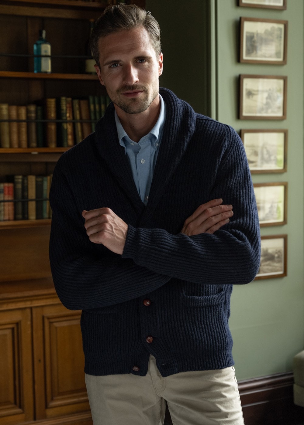 Lambswool Windsor Shawl Jacket - Navy - 2