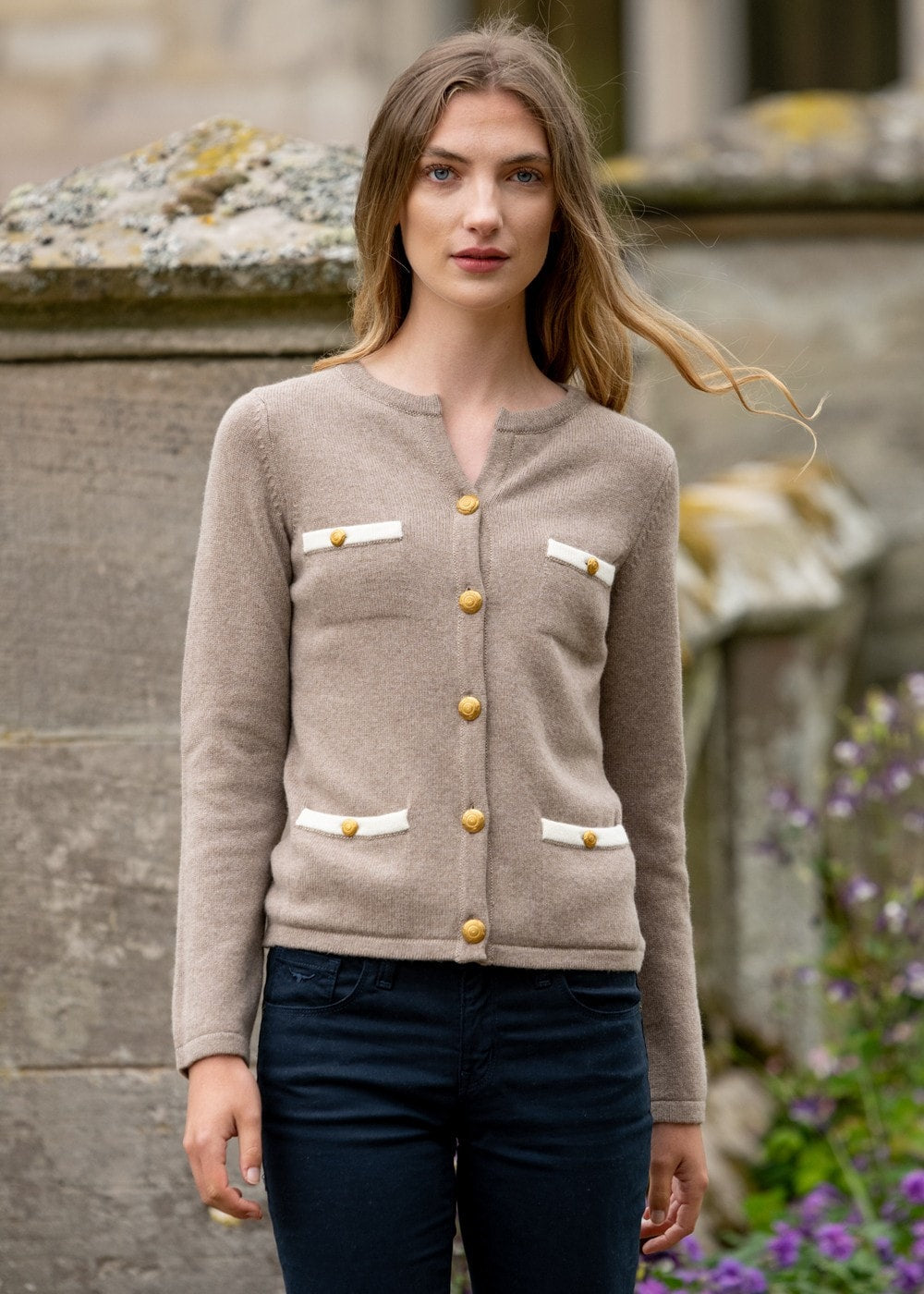 Evie Cashmere Jacket - Dark Medium Dyed and White Undyed - 4