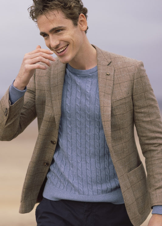 Midweight Tweed Jacket - Oatmeal with Brown, Rust and Fawn Check - 1