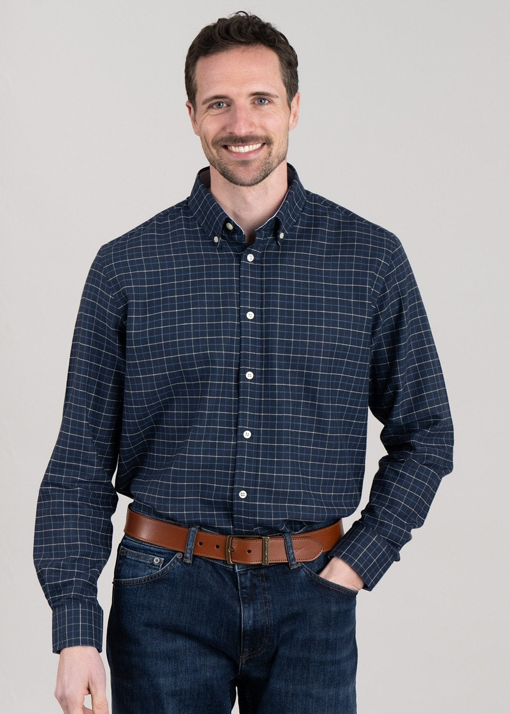 Aldeburgh Tailored Shirt - Dusky Blue and Oat Check - 0