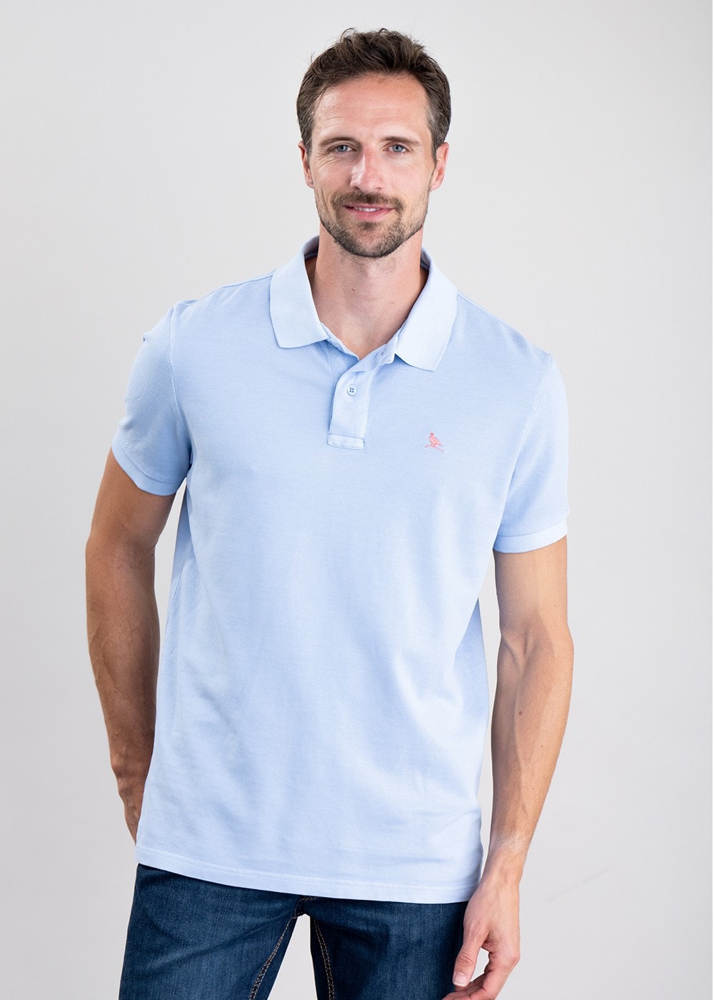 St Ives Garment Dyed Jersey Polo Shirt - Pale Blue - 0