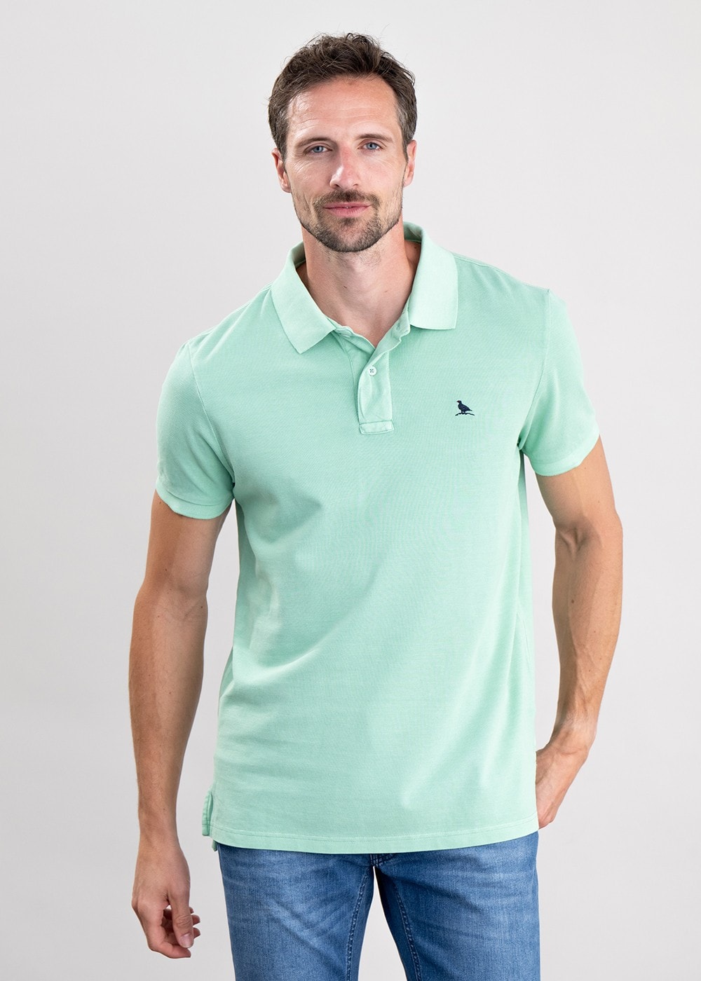 St Ives Garment Dyed Jersey Polo Shirt - Sea Green - 1