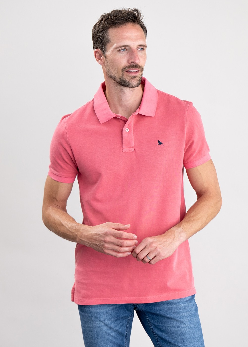 St Ives Garment Dyed Jersey Polo Shirt - Coral - 0