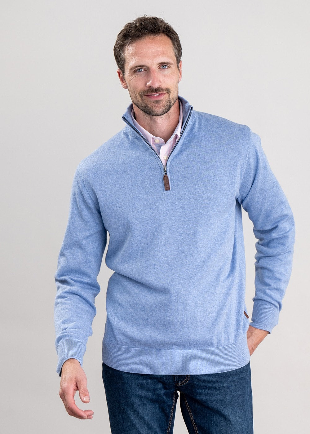 Porthmeor Pima Cotton Quarter Zip - Sky Blue - 0