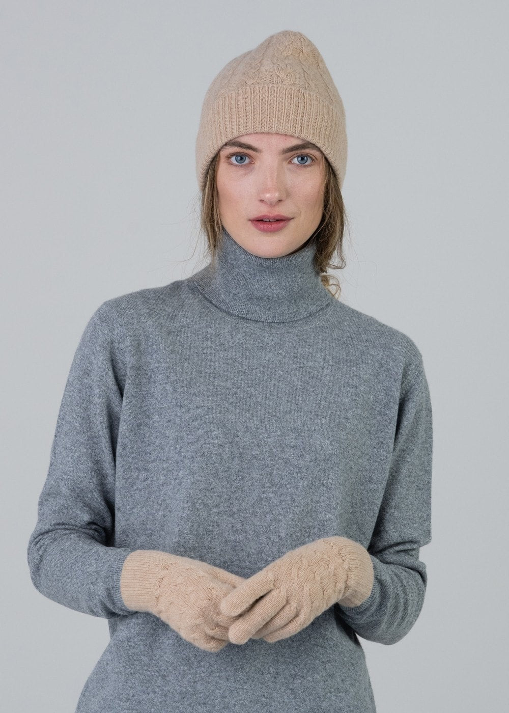 Cashmere Cable Gloves - Camel - 1