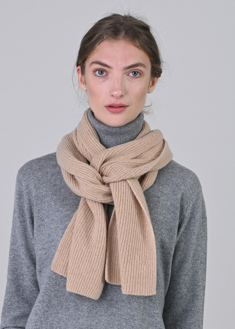 Cashmere Ribbed Scarf - Camel - 0