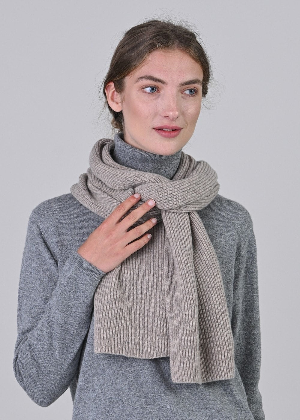 Cashmere Ribbed Scarf - Moondust - 0
