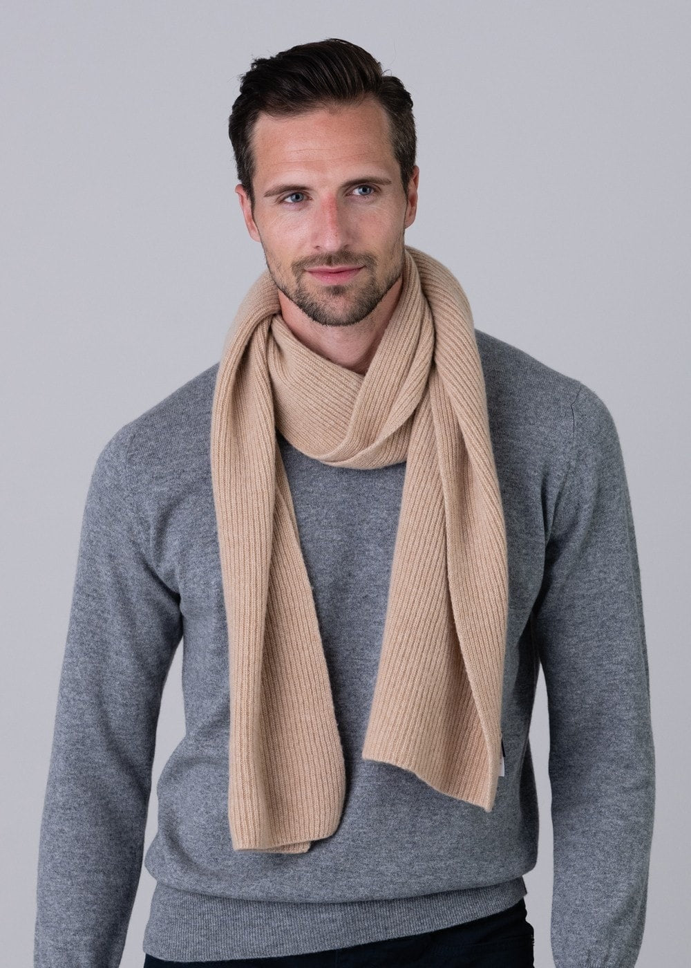 Cashmere Ribbed Scarf - Camel - 0