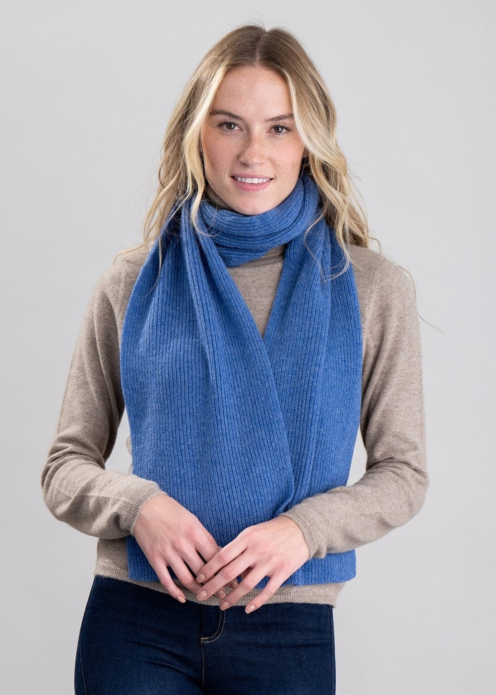 Cashmere Ribbed Scarf - Lapis - 0