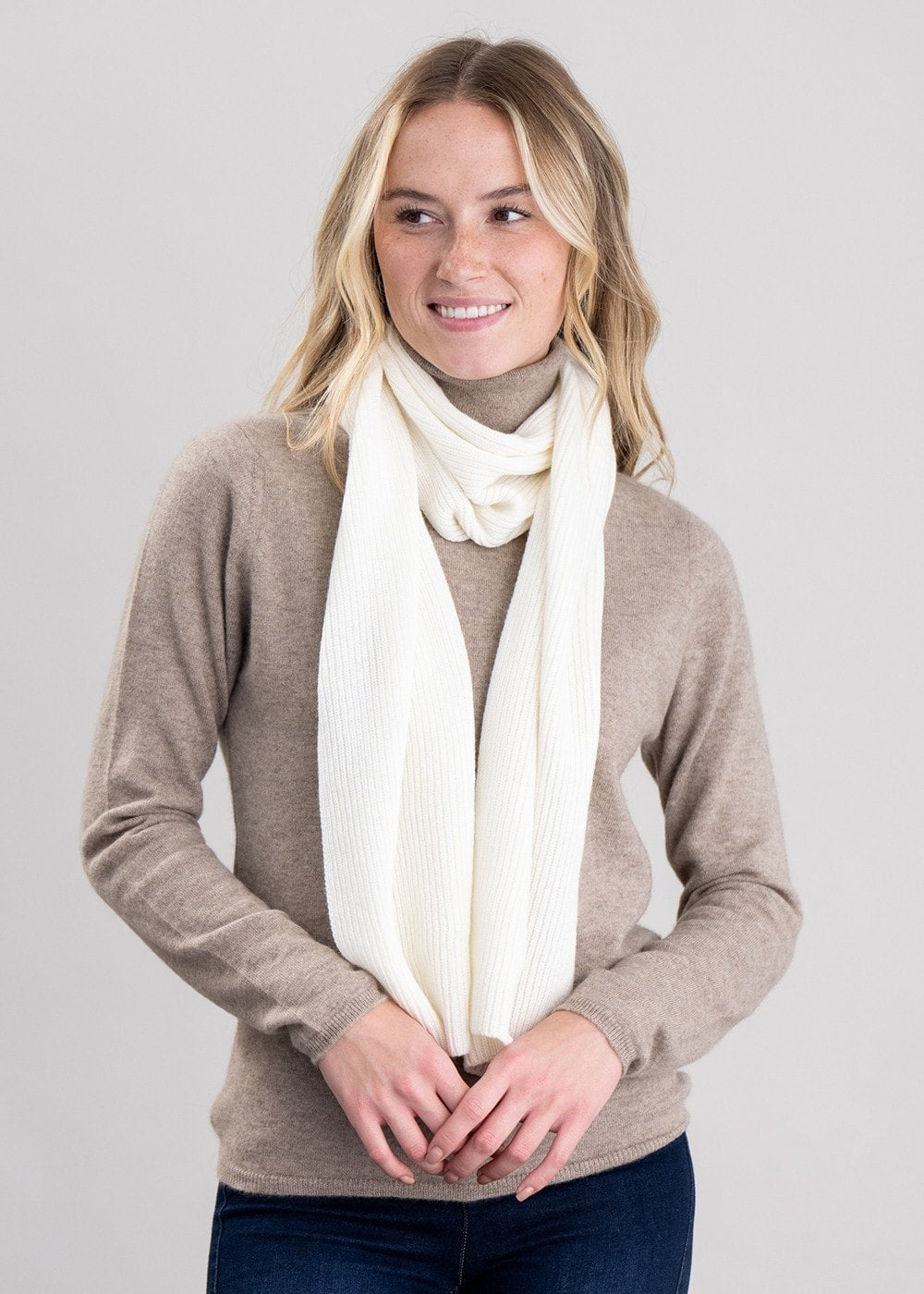 Cashmere Ribbed Scarf - White Undyed - 0