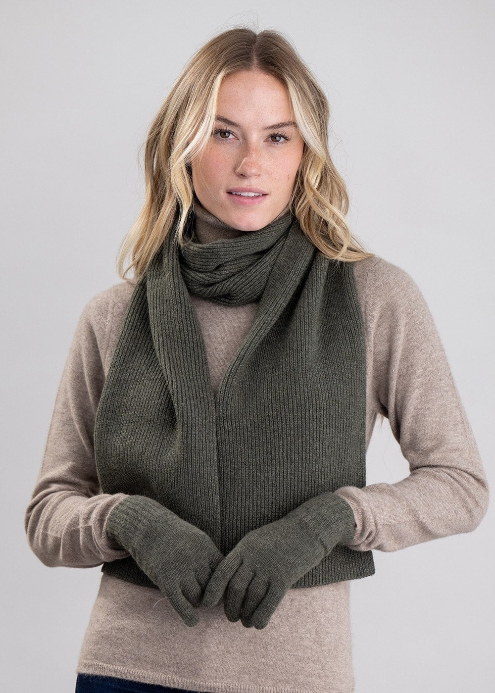Cashmere Ribbed Scarf - Loden Mix - 0