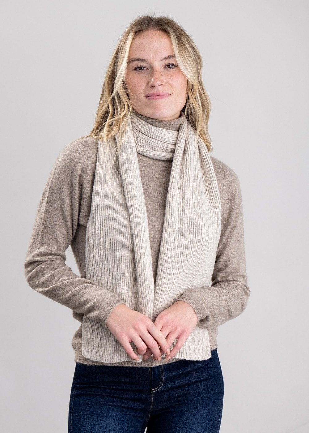 Cashmere Ribbed Scarf - Hessian - 0