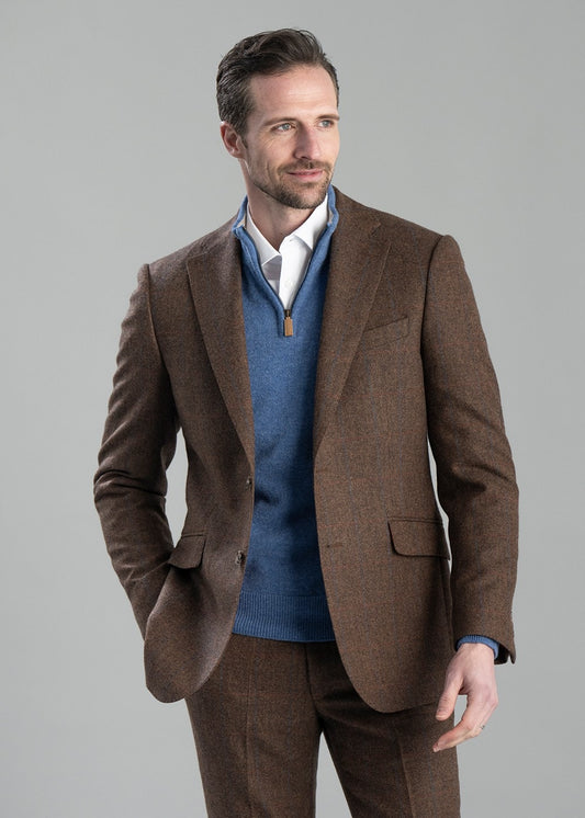 Kimmerston Tweed Jacket - Coffee Twill with Blue and Red Check - 1