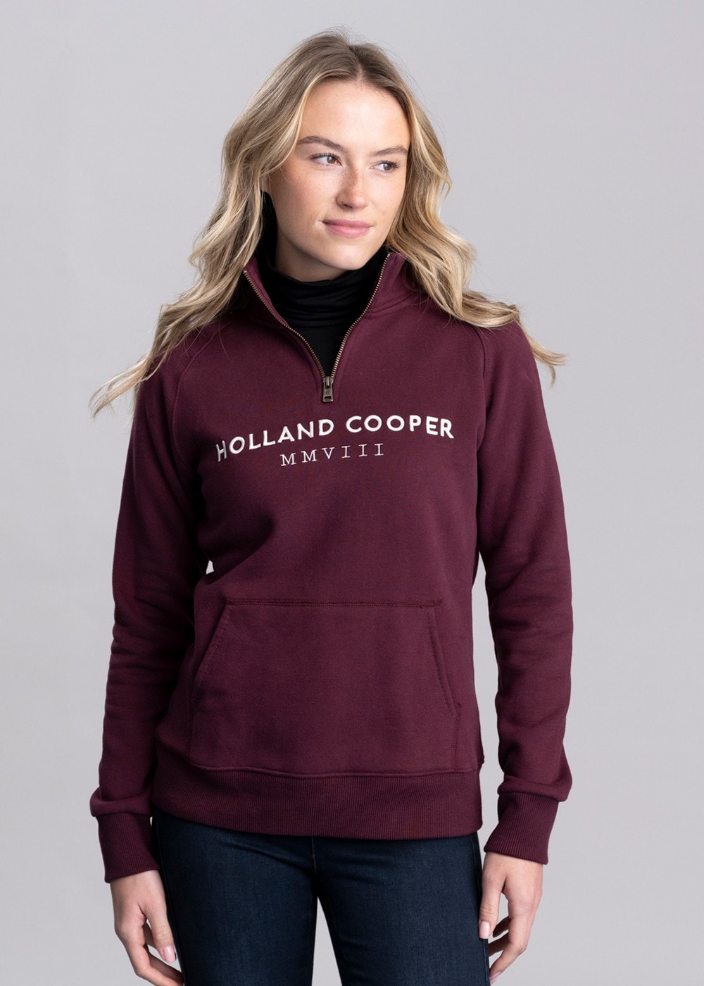 Holland Cooper Sporting Heritage Zip Henley – Merlot – Humes