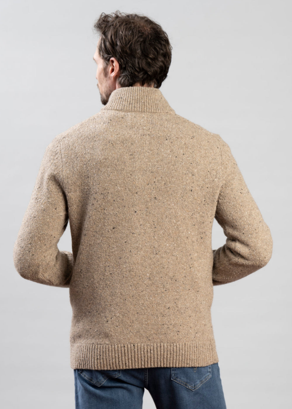 Wool Blend Neps Half Buttoned Jumper