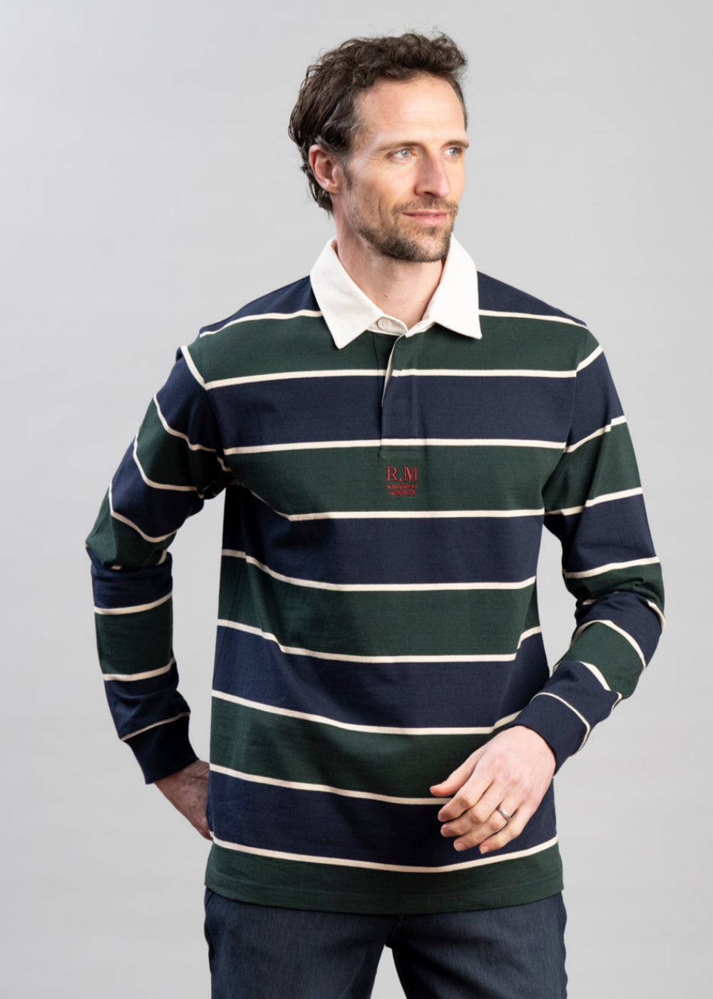 RM Williams Bright Rugby Shirt – Navy, Green and Cream – Humes