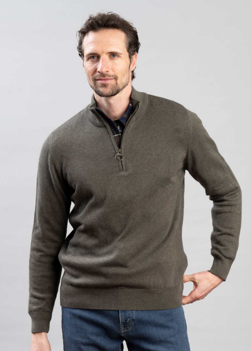 Cotton Half Zip Knitted Jumper