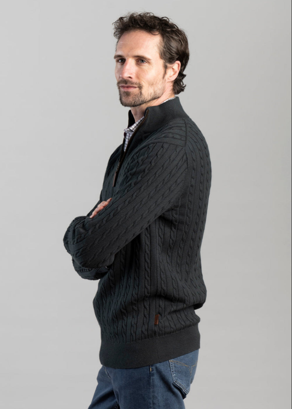 Calton Cotton Cashmere Cable 1/4 Zip Jumper