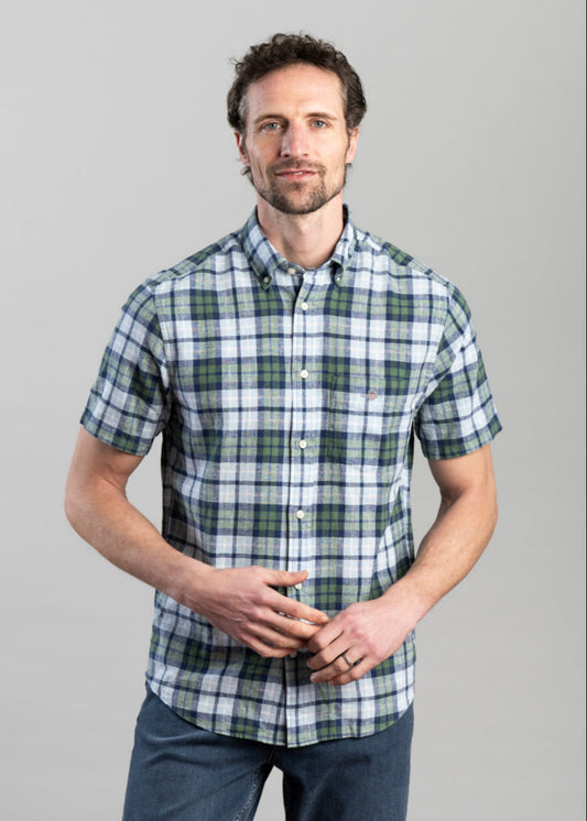 Cotton Linen Check Short Sleeve Shirt