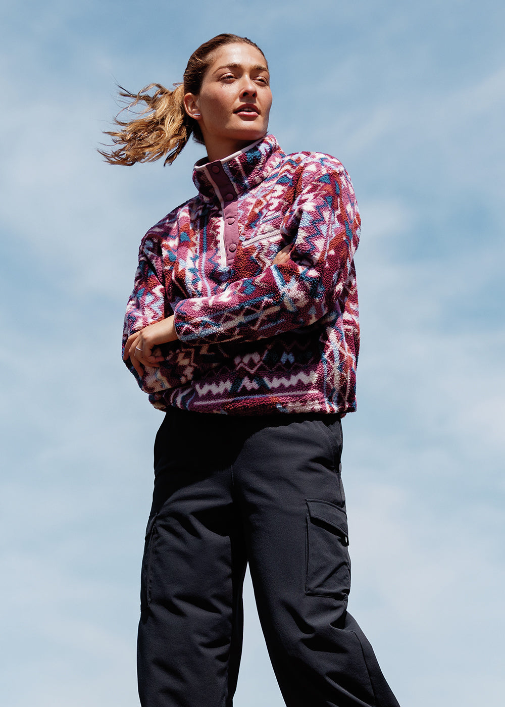 Helvetia II Printed Cropped Half Snap Fleece