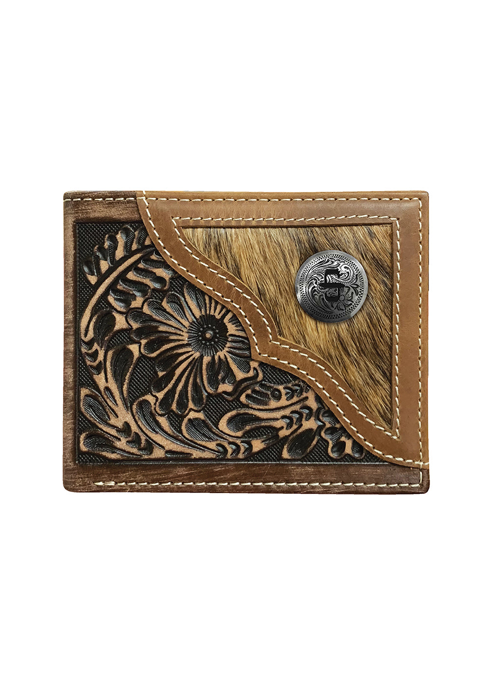 Hair-On-Hide Concho Leather Tri-fold Wallet SS26 - Brown