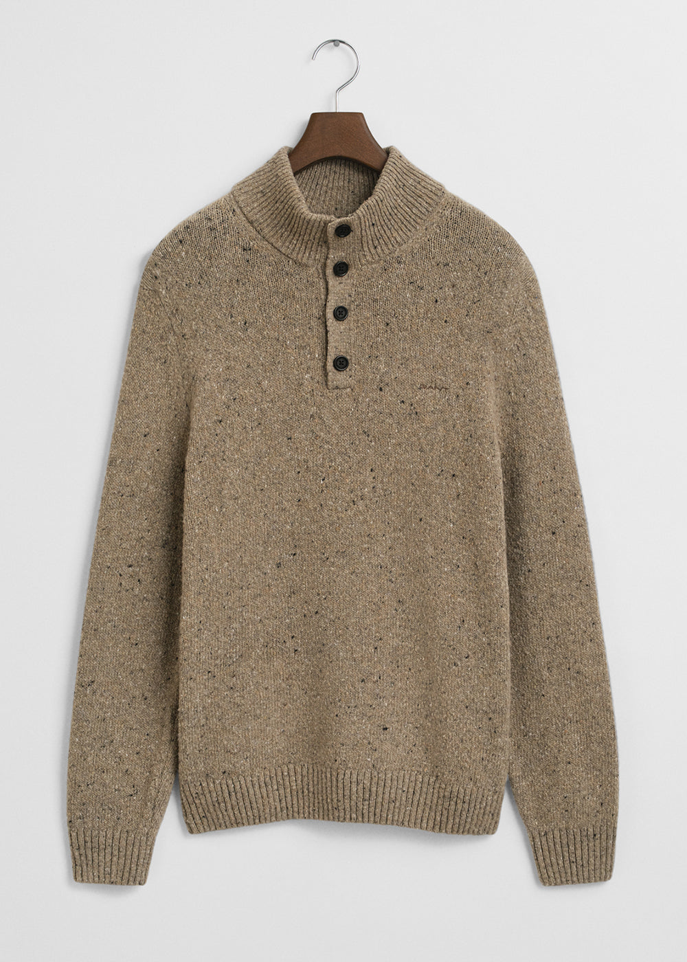 Wool Blend Neps Half Buttoned Jumper