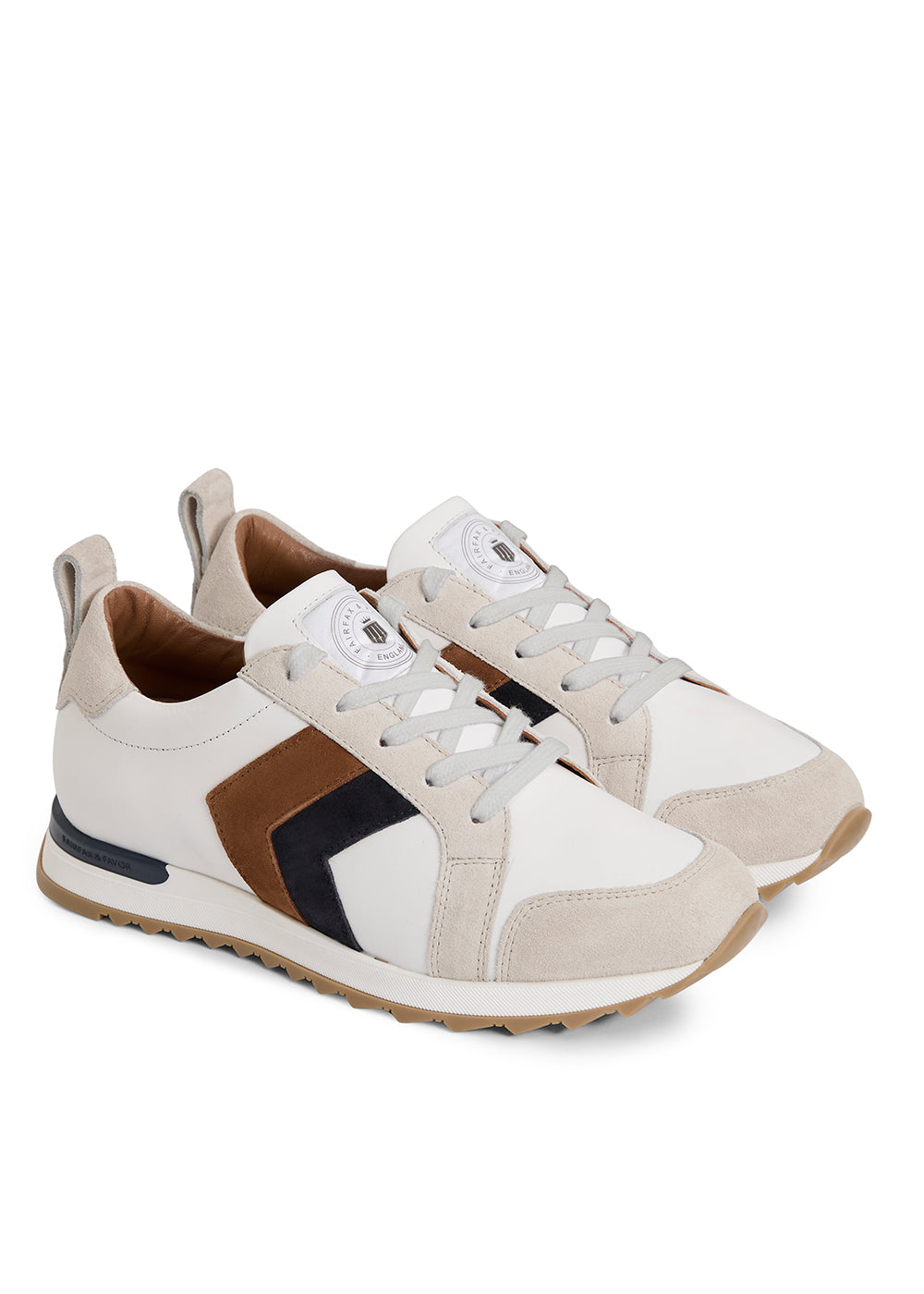 Fairfax and Favor Xandra Trainers – White Leather with Tan and Navy – Humes  Outfitters
