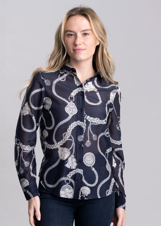 Sailing Print Cotton Silk Shirt