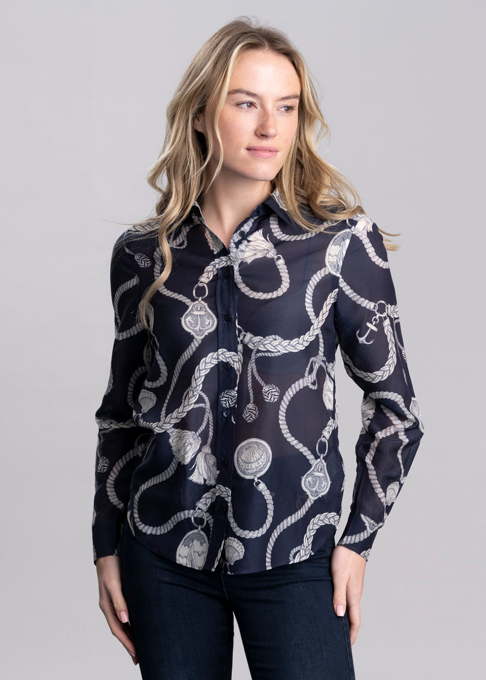 Sailing Print Cotton Silk Shirt