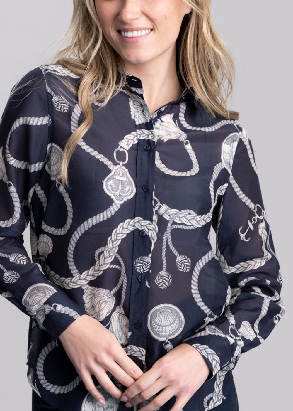Sailing Print Cotton Silk Shirt