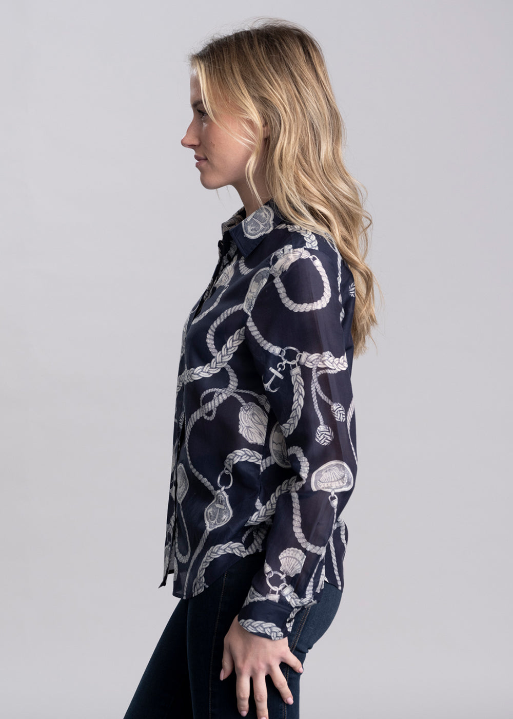 Sailing Print Cotton Silk Shirt