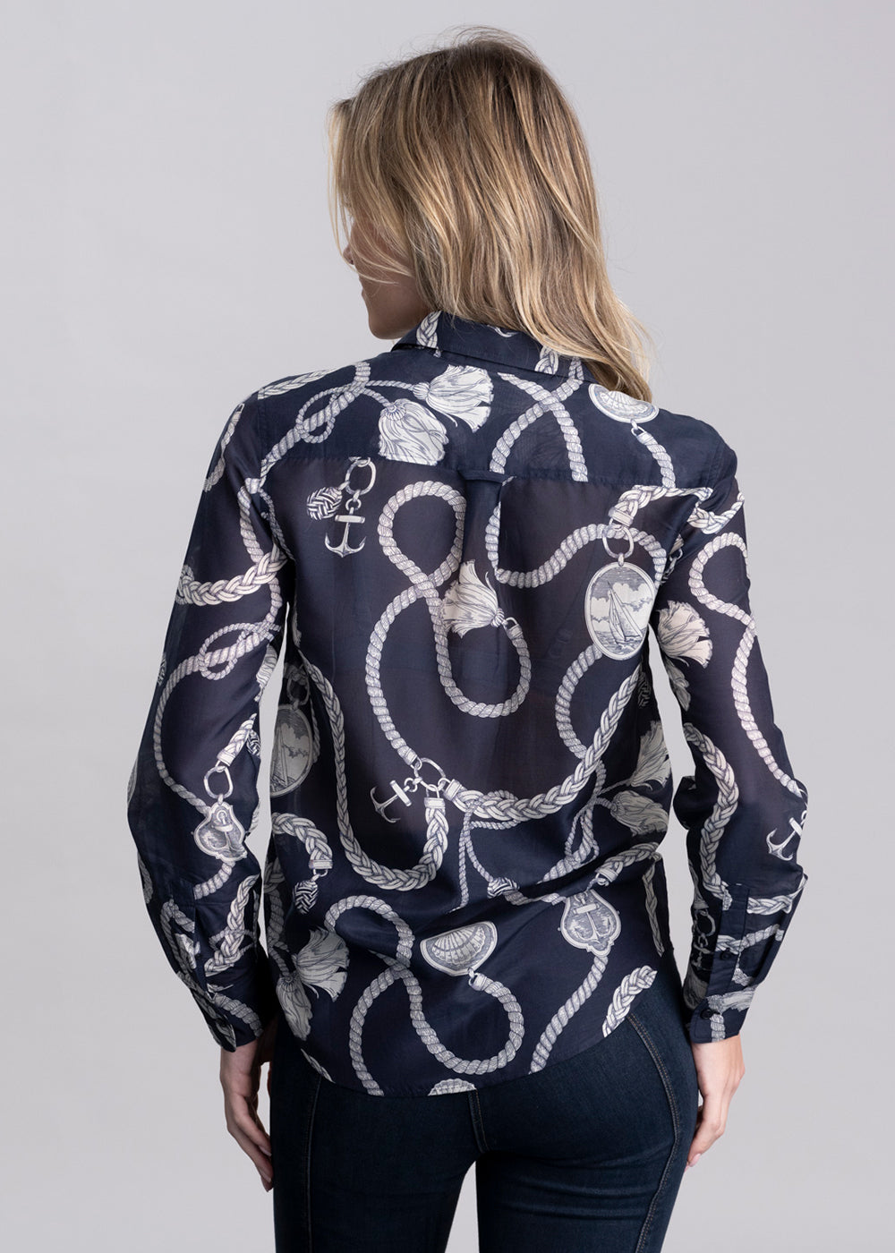 Sailing Print Cotton Silk Shirt