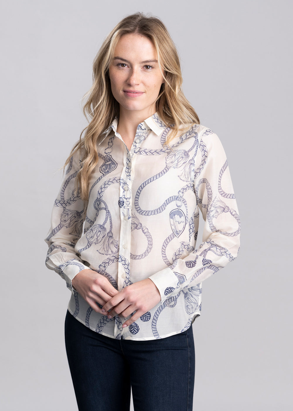 Sailing Print Cotton Silk Shirt