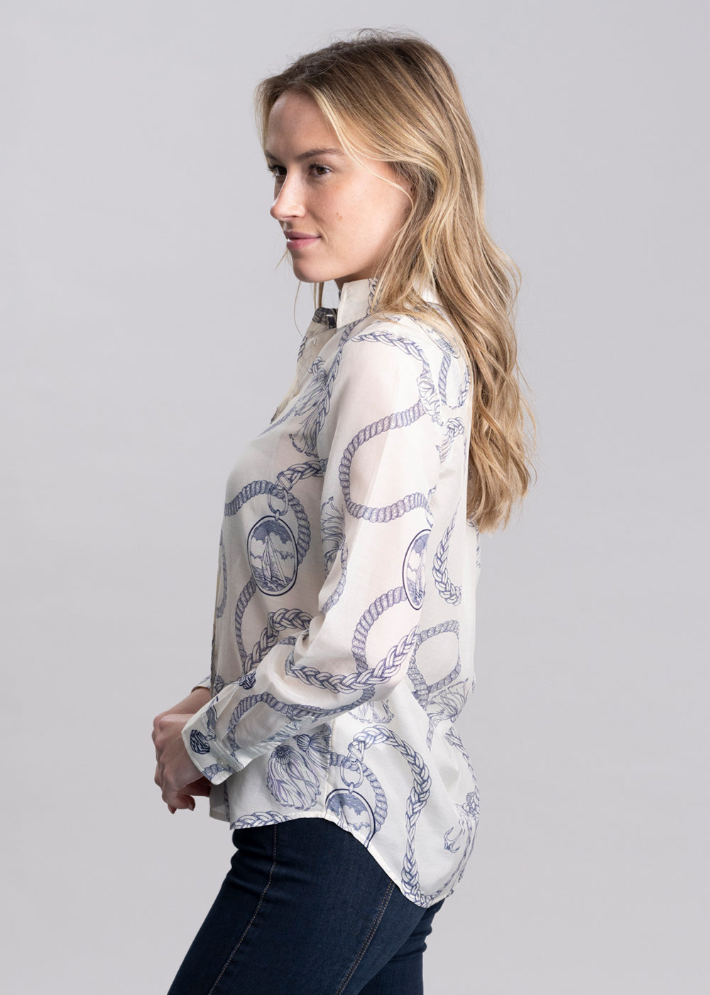 Sailing Print Cotton Silk Shirt