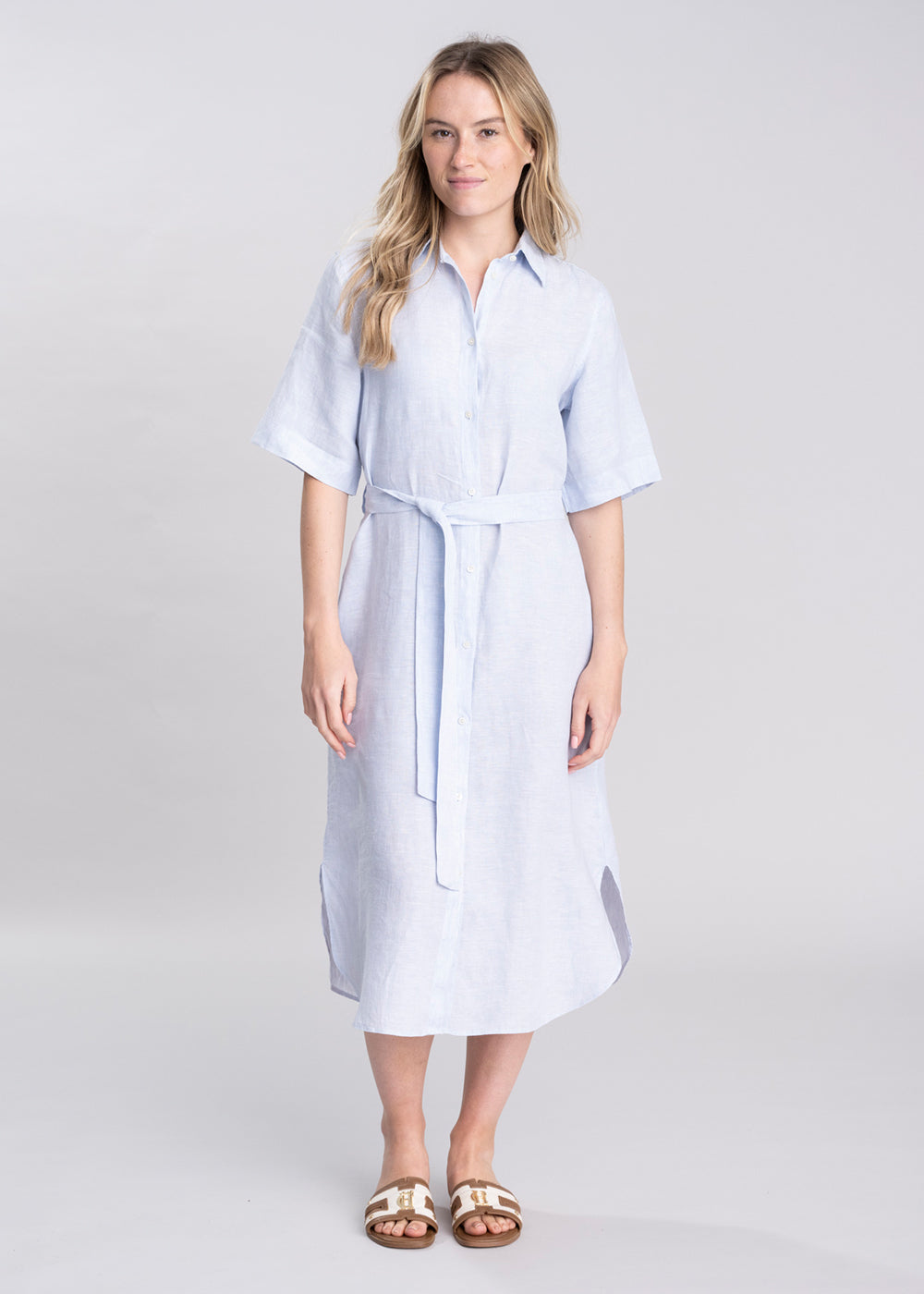 gant linen dress GANT Women Striped Linen Shirt Dress (38) Blue