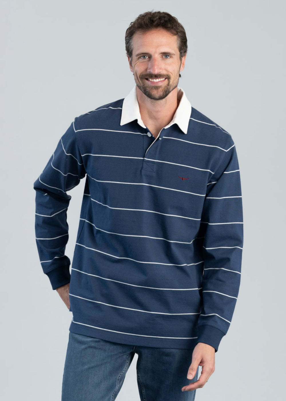 RM Williams Albany Stripe Rugby Shirt – Vintage Blue – Humes