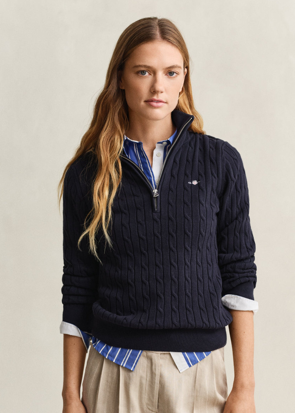 Stretch Cotton Cable Half Zip