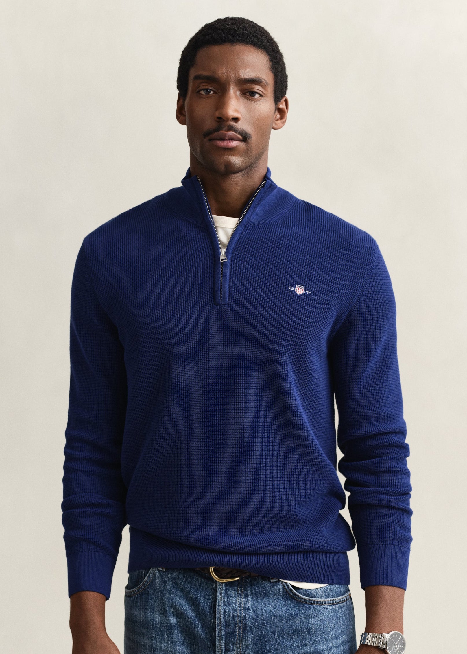 Gant Micro Textured Cotton Half Zip – Rich Navy – Humes Outfitters