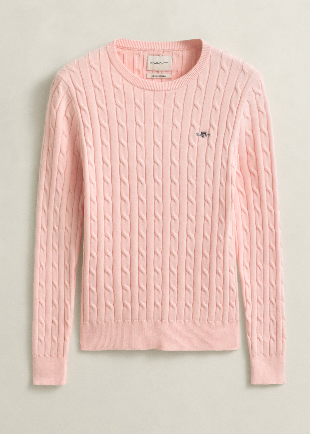 Stretch Cotton Cable Crew Knit
