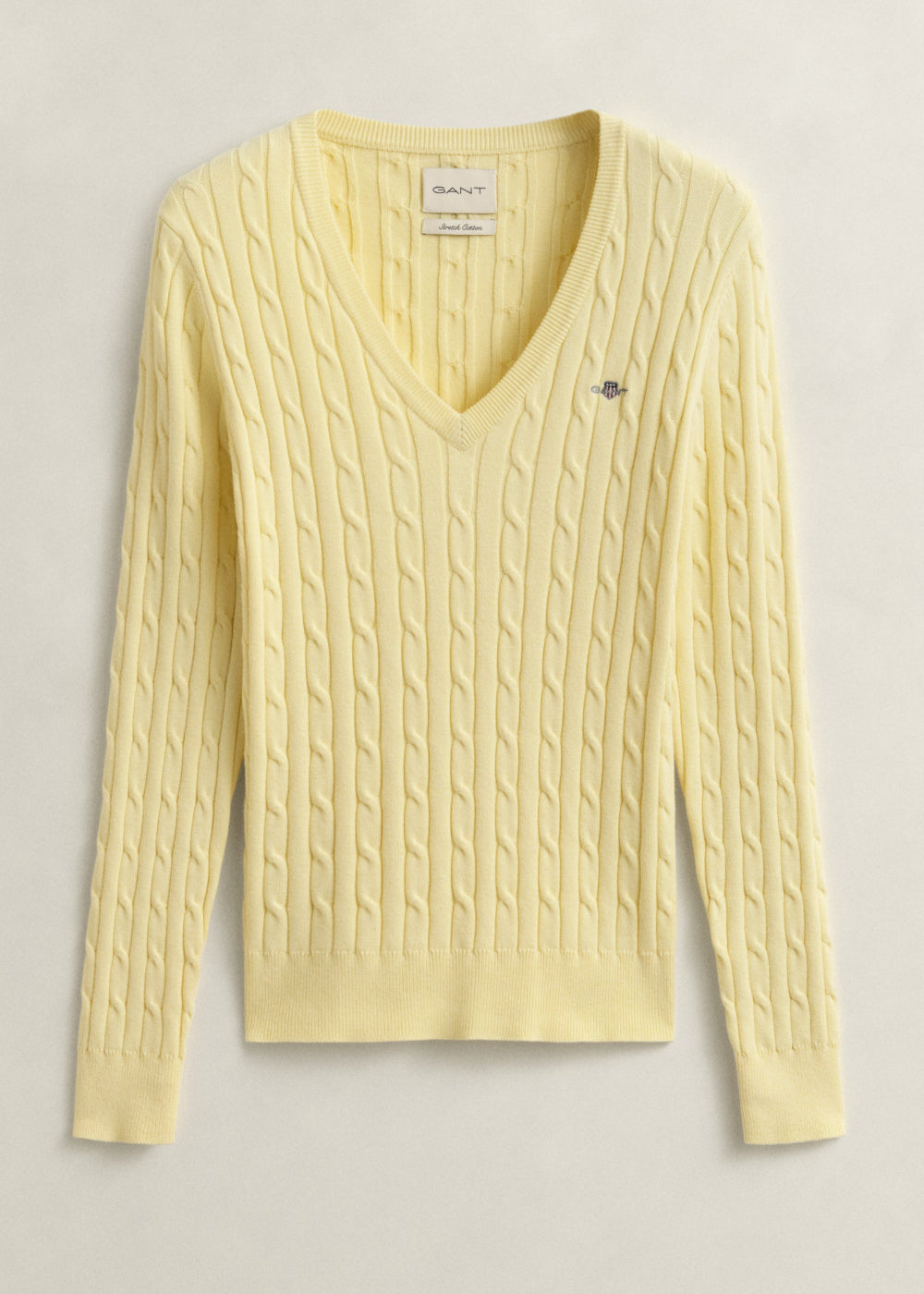 Stretch Cotton Cable V-Neck Knit