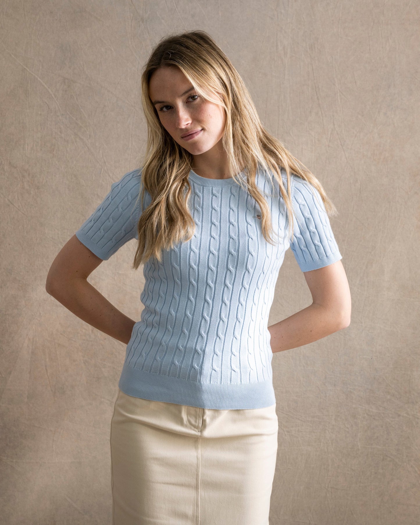 Cotton Cable Short Sleeve Crew Neck