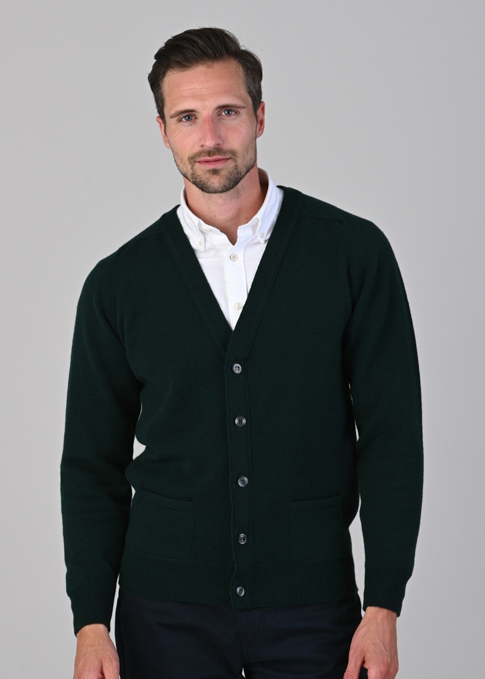 Leven 2 Ply Lambswool Cardigan - Bottle Green - 1