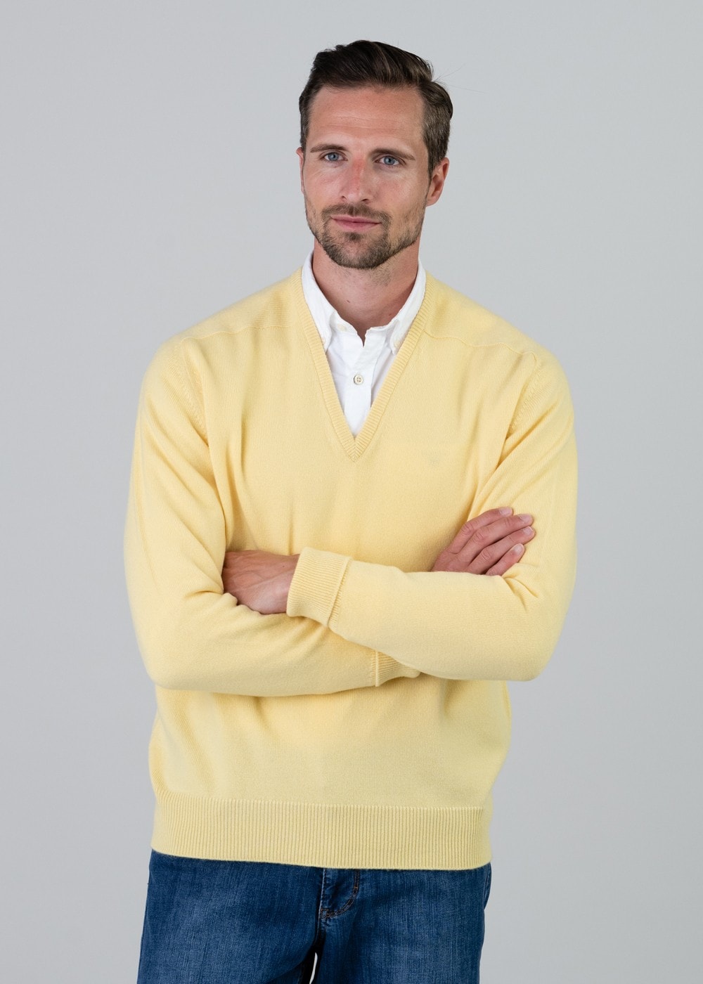 Melrose 2 Ply Cashmere V-Neck - Lemon Frost - 1