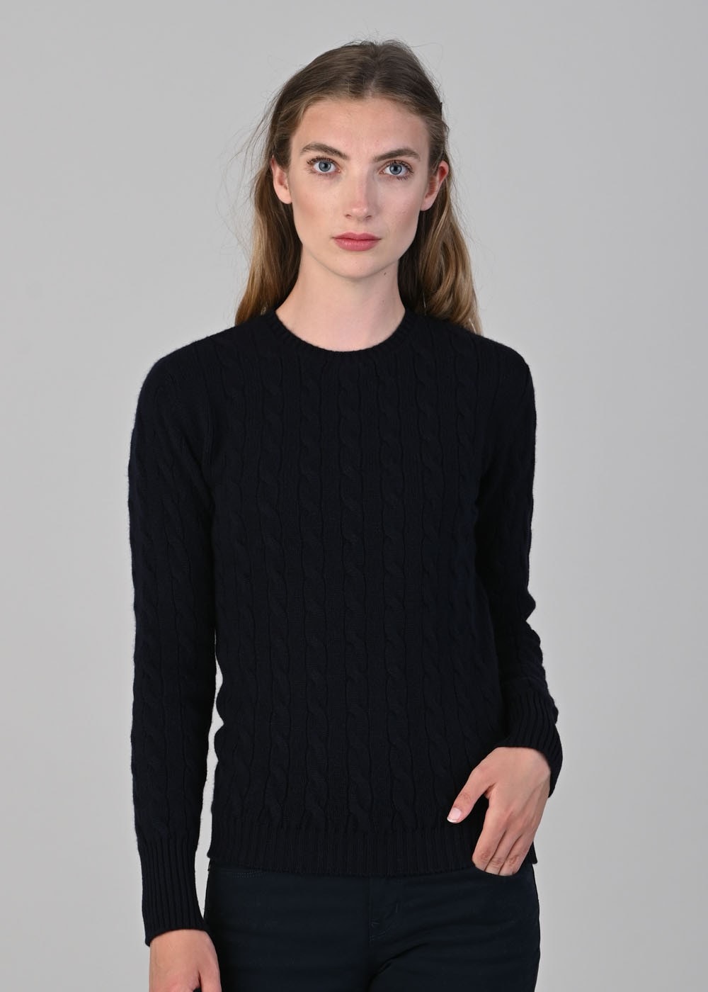 Sophia Cashmere Cable Crew Neck - Navy - 1