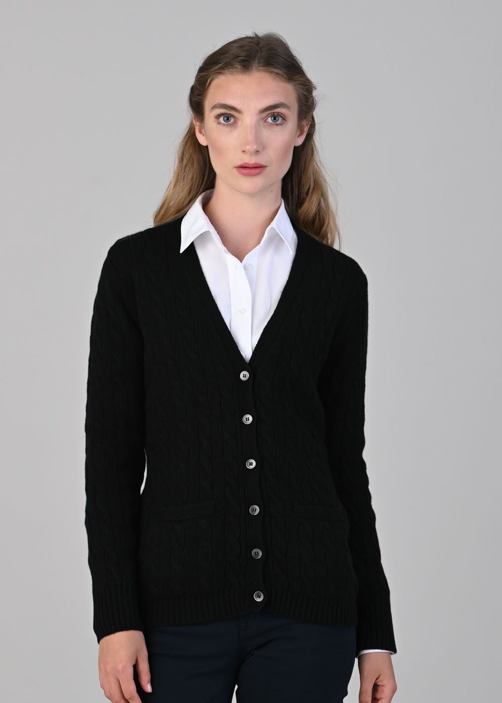 Sophia Cashmere Vee Cardigan - Black - 1